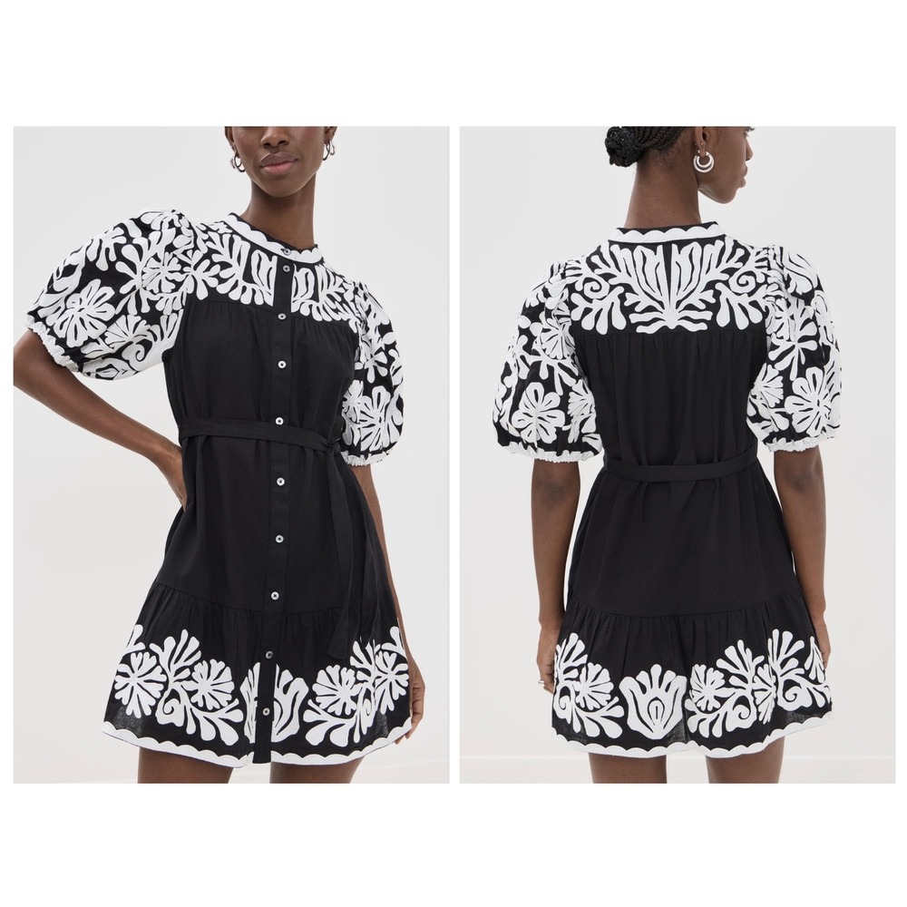 Sea New York Black White Applique Embroidered Mini Dress XS NWT Cotton Linen